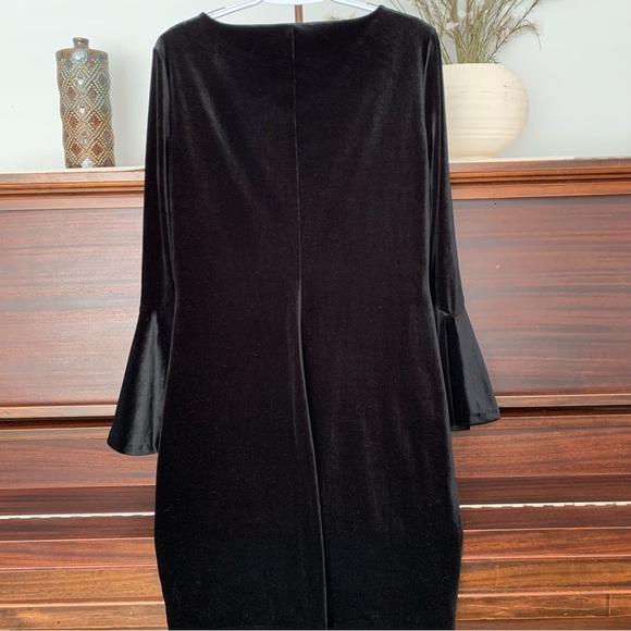 IMNYC Black Velvet Bell Sleeve Sheath Dress, Size Medium - Picture 3 of 8
